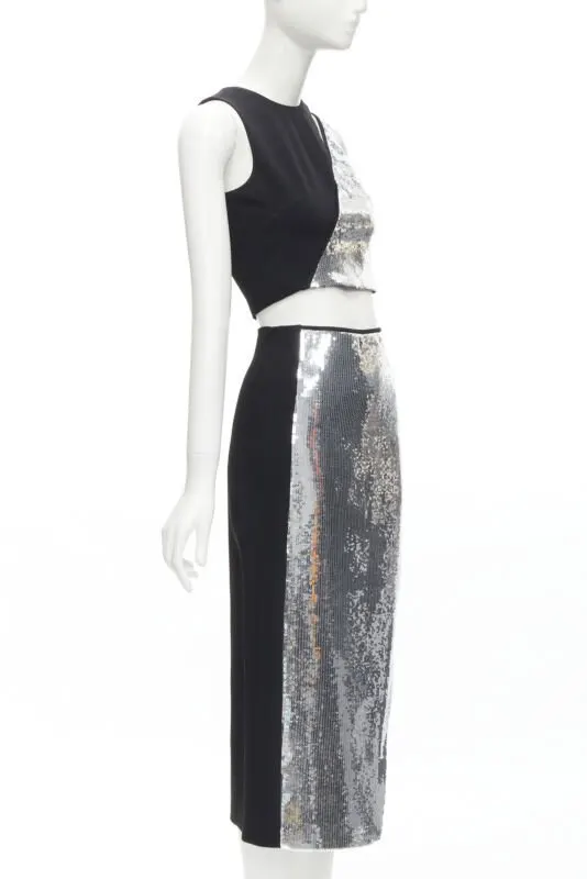 David Koma Silver Sequins Skirt Set Silver Polyester Very good - Inside View