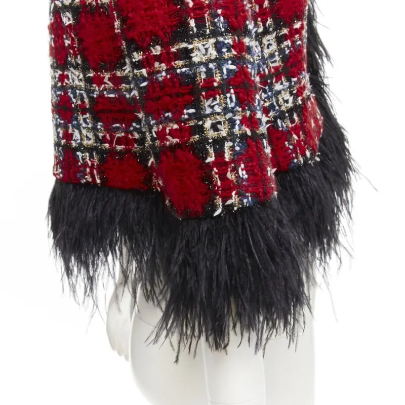 Halpern Feather Trim Jacket Red Tweed Never worn - Back View