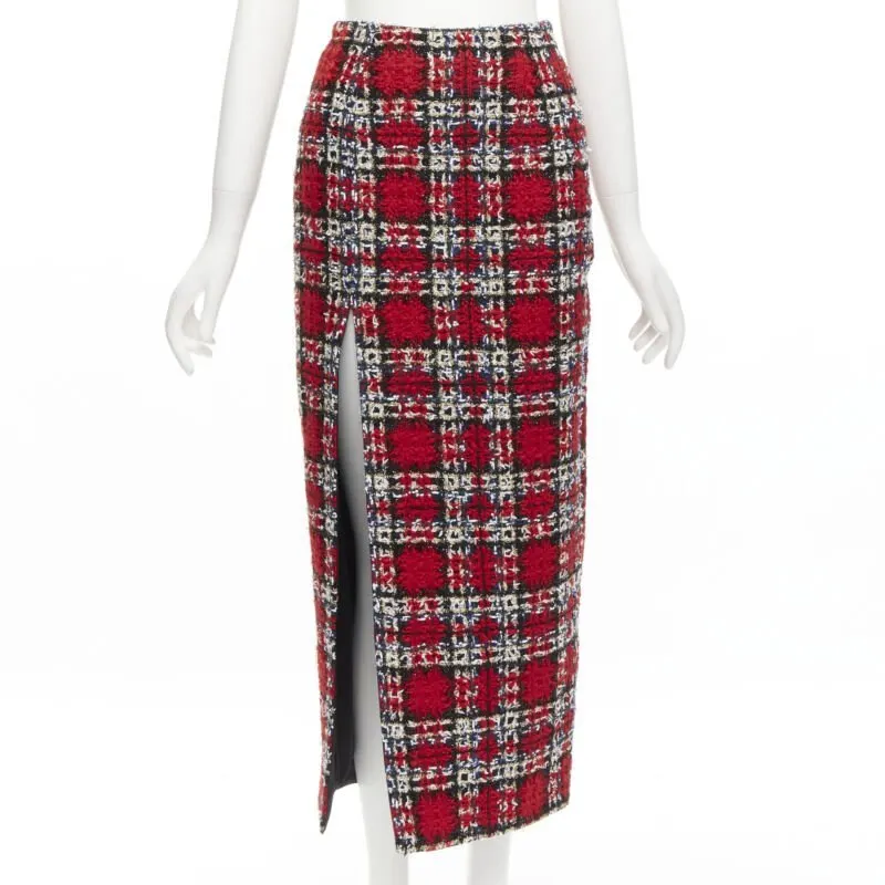 Halpern Plaid Tweed Skirt Red Wool Never worn - Front View