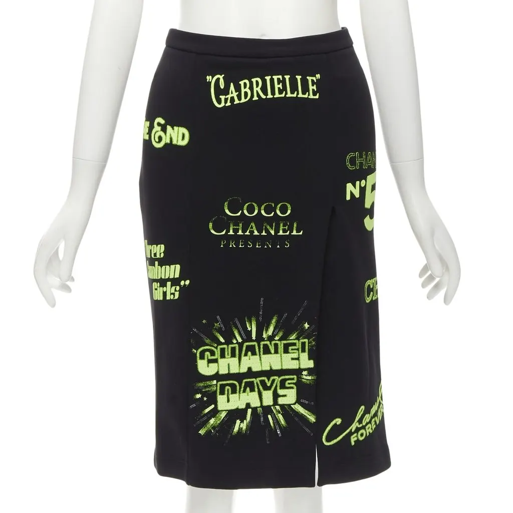 Chanel Neon Logo Skirt Black Cotton Never worn - Front View
