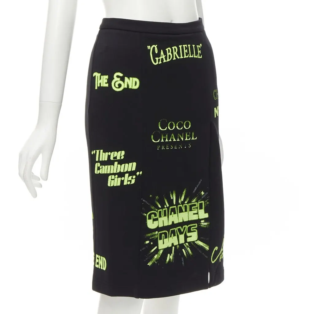 Chanel Neon Logo Skirt Black Cotton Never worn - Inside View