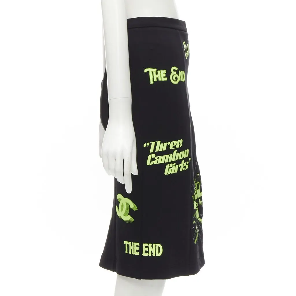 Chanel Neon Logo Skirt Black Cotton Never worn - Model View
