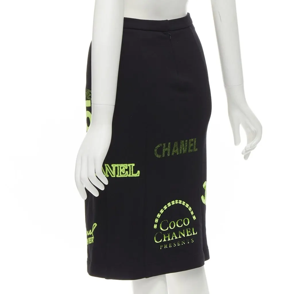 Chanel Neon Logo Skirt Black Cotton Never worn - Box View