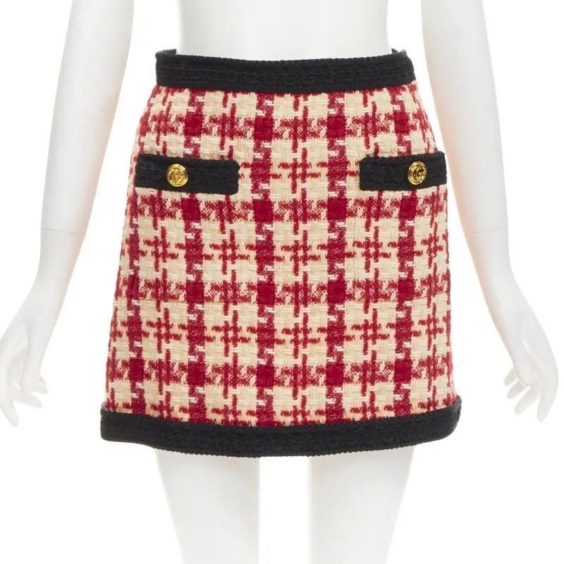 Gucci Tweed Mini Skirt Red Polyester Never worn - Front View