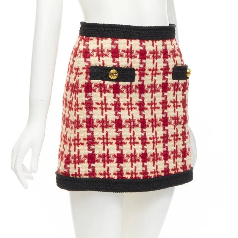 Gucci Tweed Mini Skirt Red Polyester Never worn - Inside View