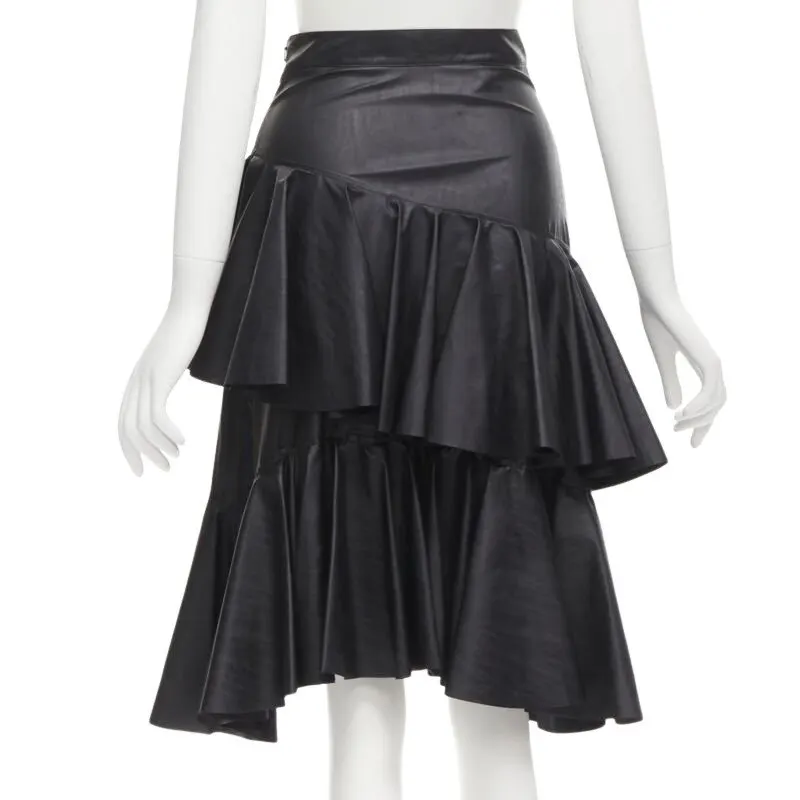 PHILOSOPHY DI LORENZO SERAFINI Tiered Leather Skirt Black Polyester Never worn - Front View