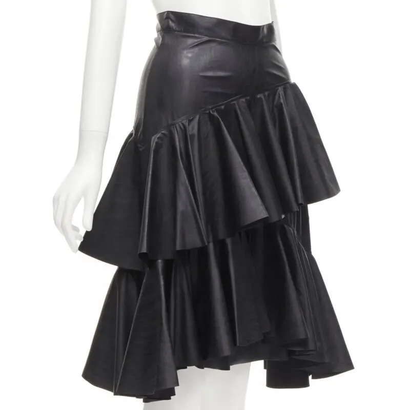 PHILOSOPHY DI LORENZO SERAFINI Tiered Leather Skirt Black Polyester Never worn - Inside View