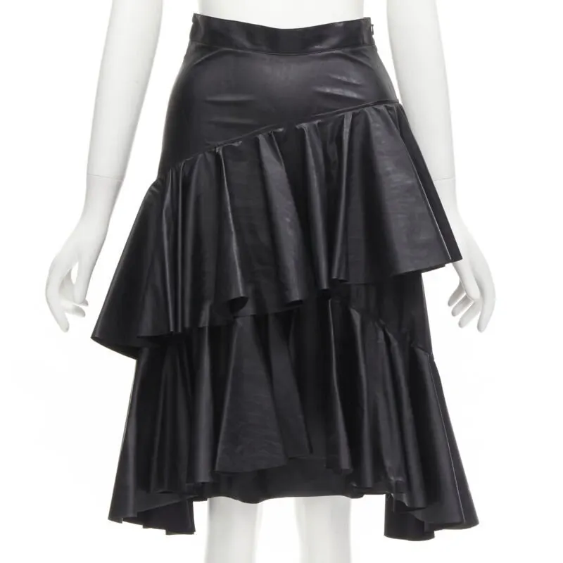 PHILOSOPHY DI LORENZO SERAFINI Tiered Leather Skirt Black Polyester Never worn - Box View