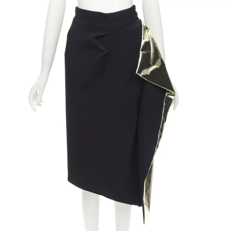 Maticevski Gold Foil Midi Skirt Black Viscose Very good - Front View
