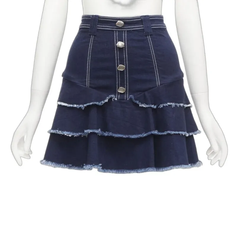 Aje Frayed Denim Skirt Blue Polyester Never worn - Front View