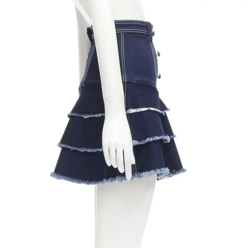 Aje Frayed Denim Skirt Blue Polyester Never worn - Model View