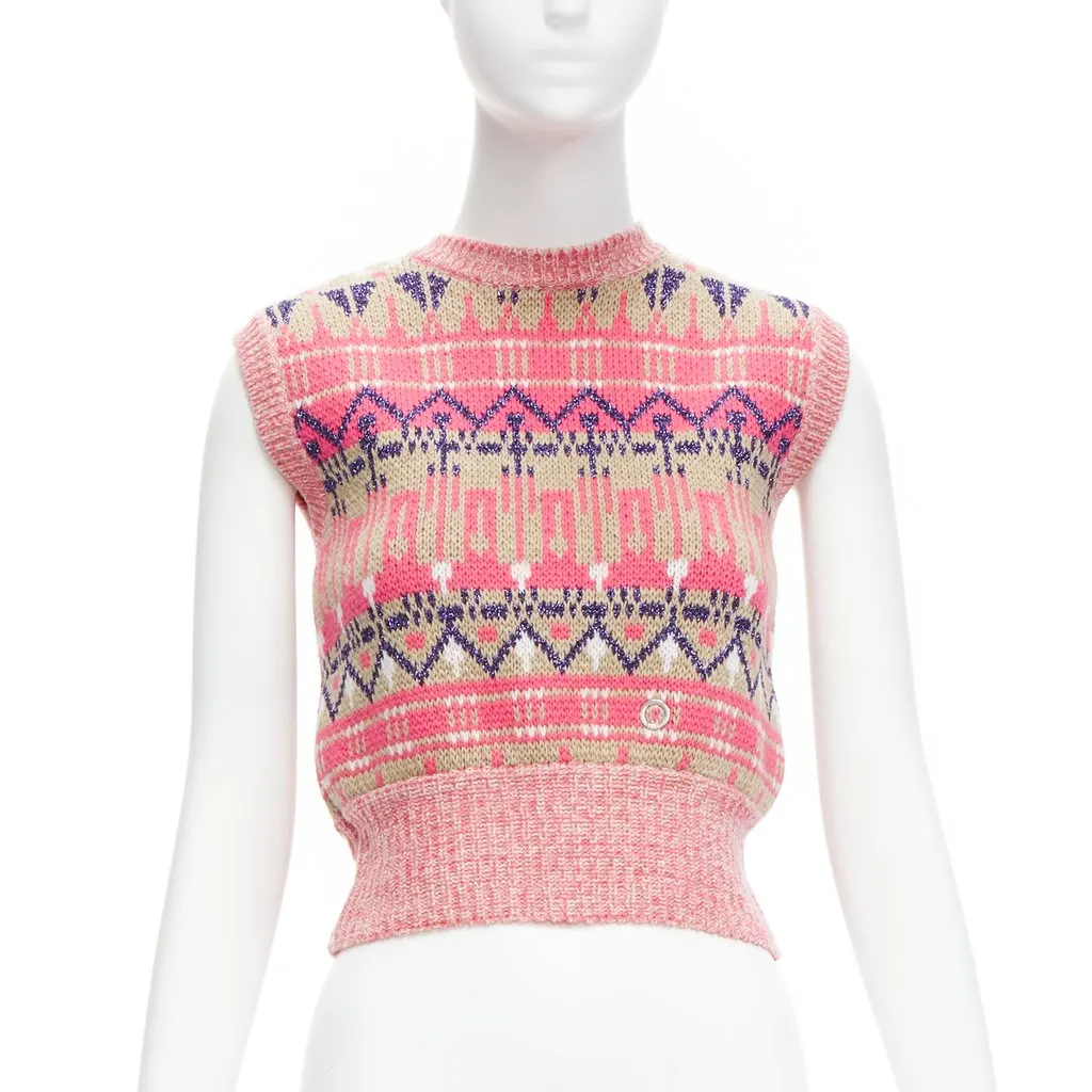 Paco Rabanne Graphic Knit Vest Pink Wool Never worn - Front View