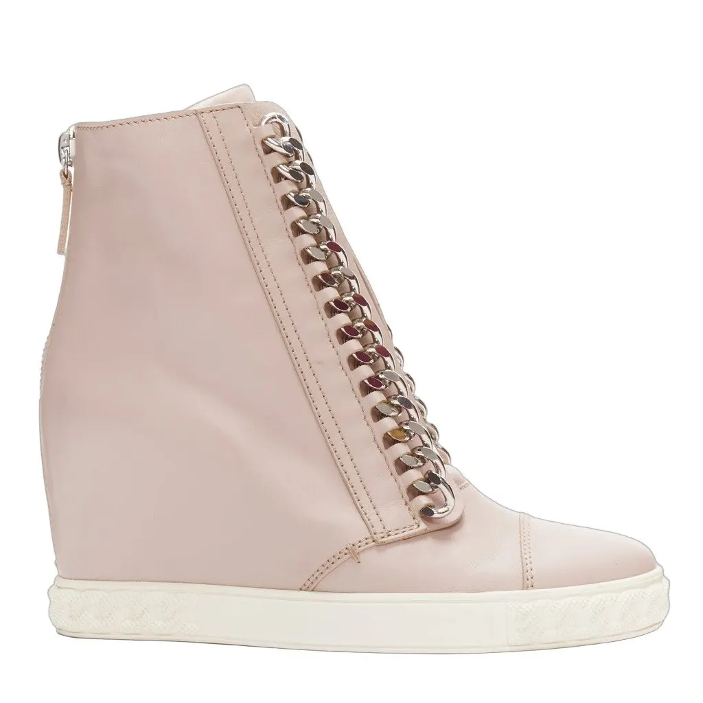 Casadei Chain Trim Wedge Sneakers Pink Leather Good - Front View