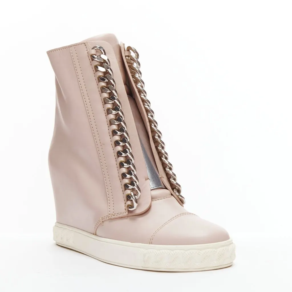 Casadei Chain Trim Wedge Sneakers Pink Leather Good - Back View