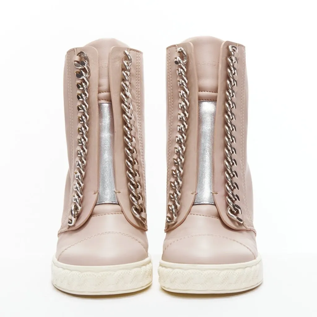 Casadei Chain Trim Wedge Sneakers Pink Leather Good - Inside View