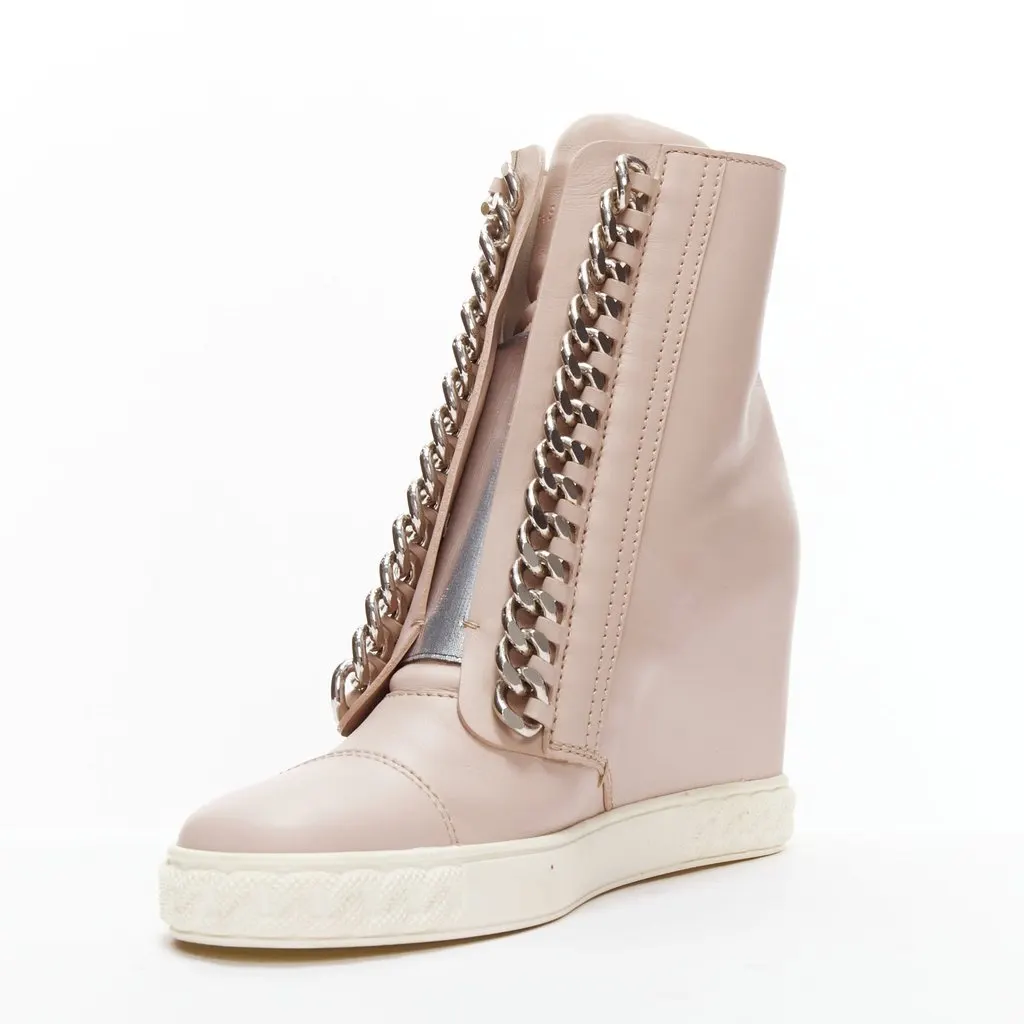 Casadei Chain Trim Wedge Sneakers Pink Leather Good - Model View