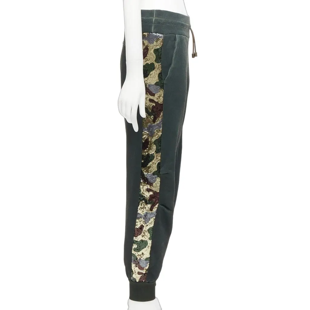 MR & MRS ITALY Camo Sequin Joggers Green Polyester Very good - Front View