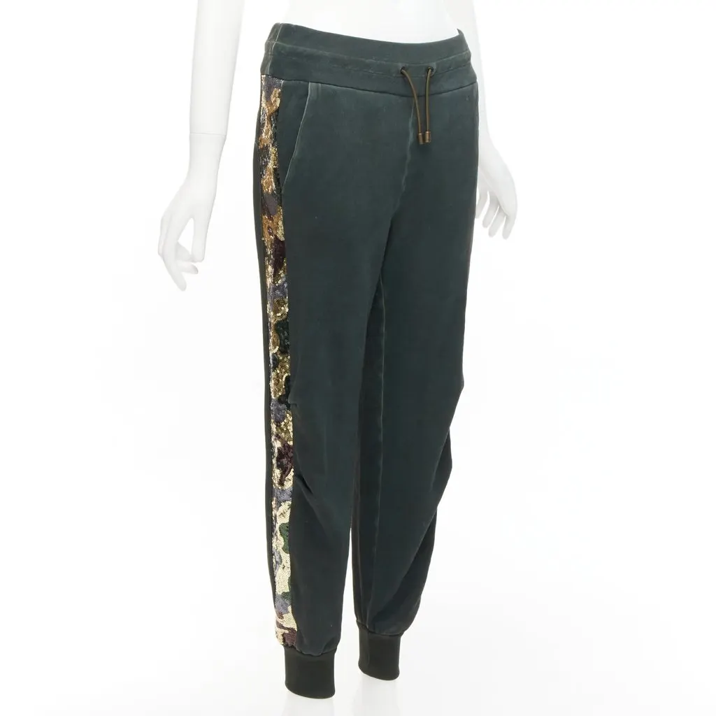 MR & MRS ITALY Camo Sequin Joggers Green Polyester Very good - Model View