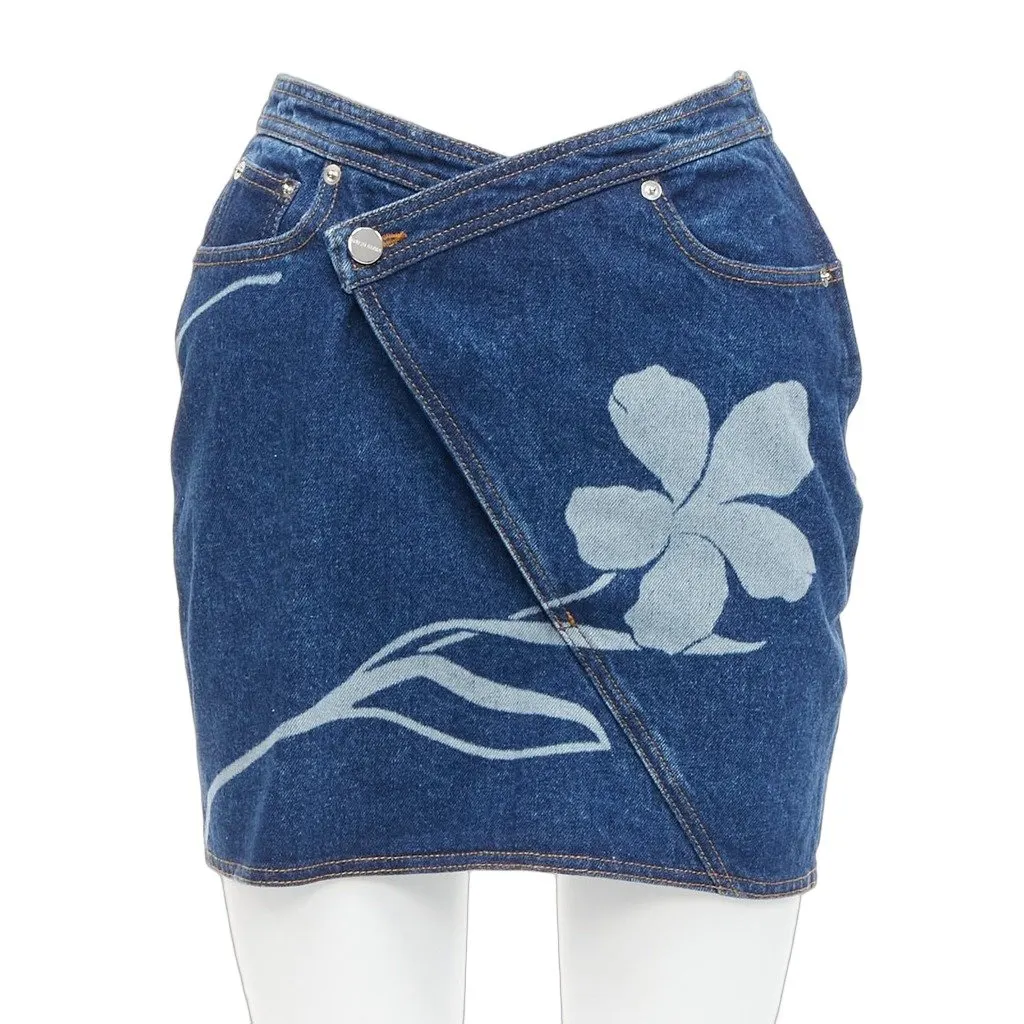 David Koma Floral Button Skirt Blue Cotton Very good - Front View