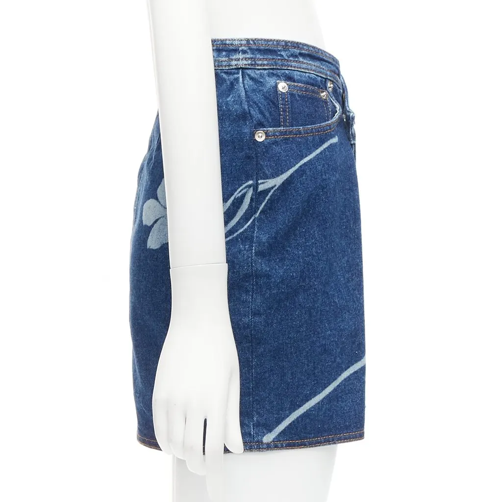 David Koma Floral Button Skirt Blue Cotton Very good - Model View