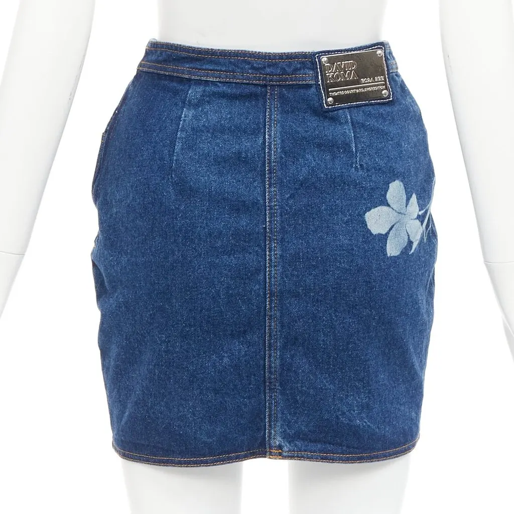 David Koma Floral Button Skirt Blue Cotton Very good - Box View