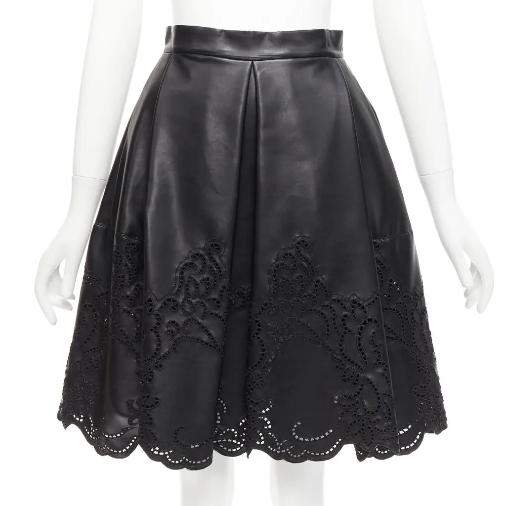 Ermanno Scervino Lattice Scalloped Skirt Black Polyamide Very good - Front View