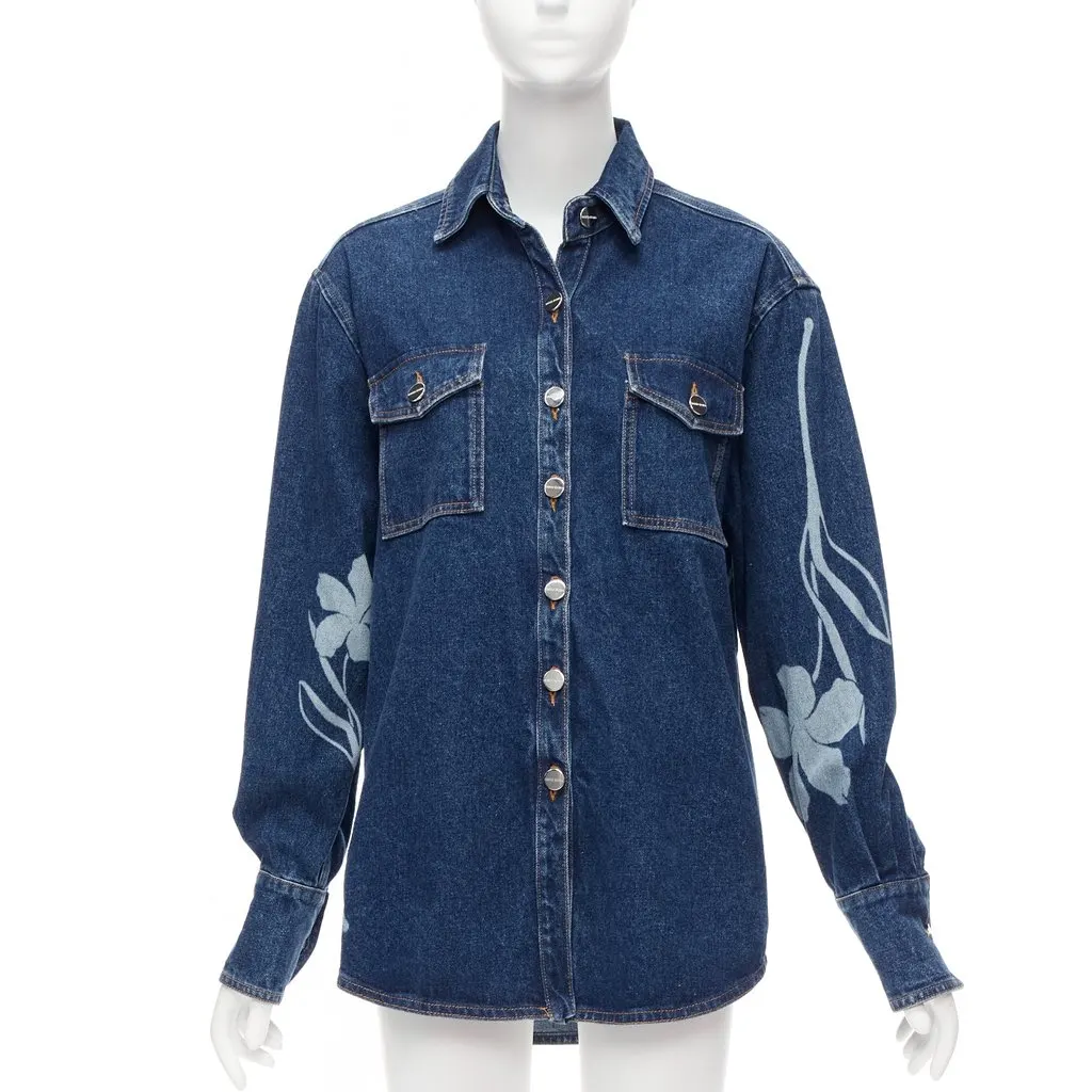David Koma Blue Cotton Floral Shirt Blue Cotton Very good - Front View