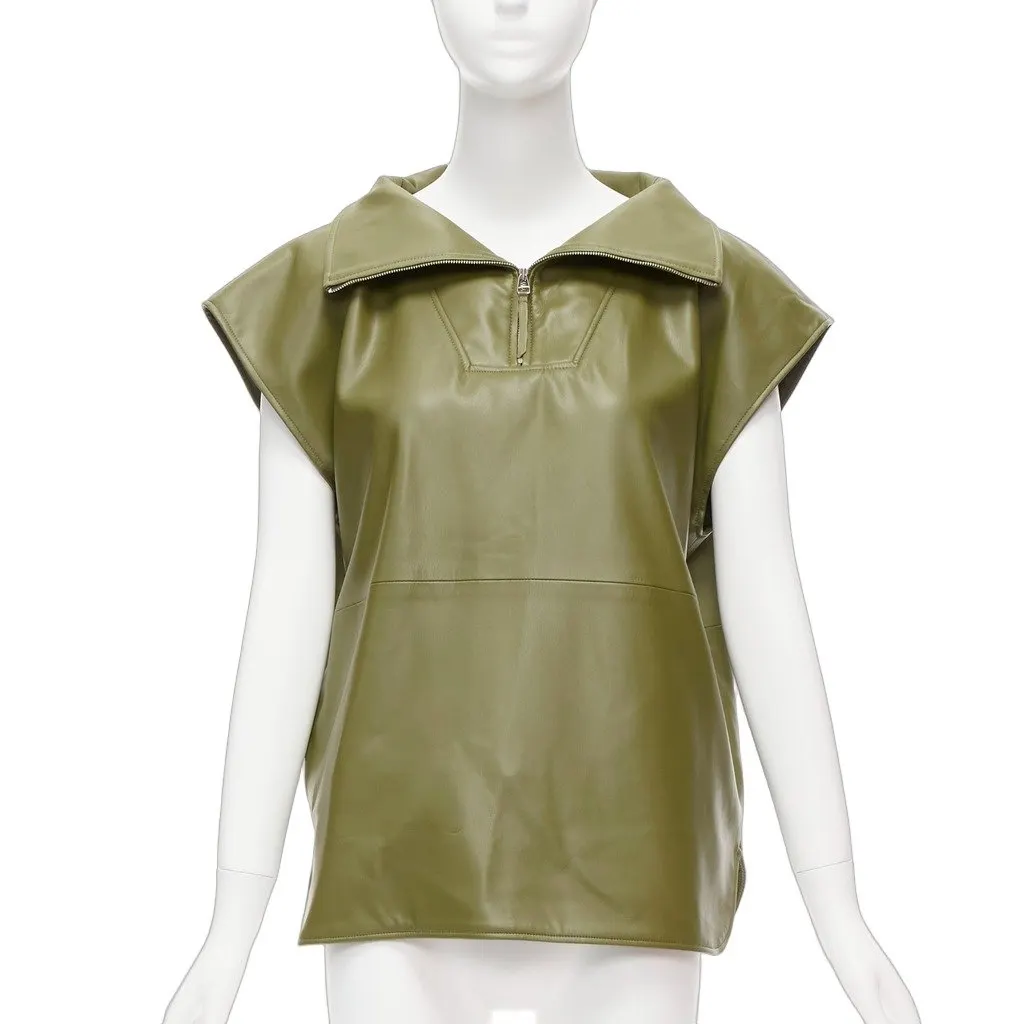 The Frankie Shop Faux Leather Popover Green Acetate Very good - Front View