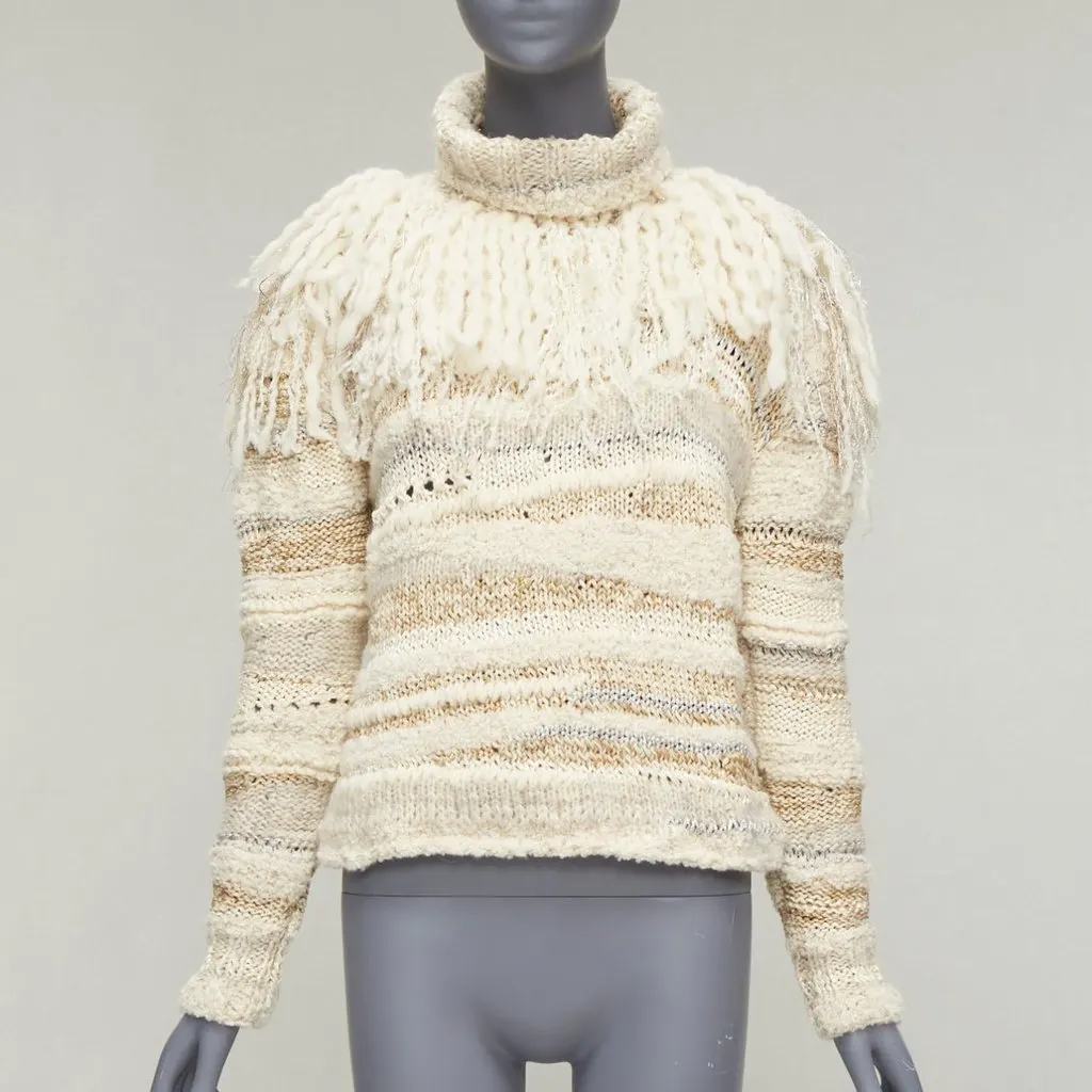 Prabal Gurung Fringe Crochet Sweater Beige Wool Never worn - Front View