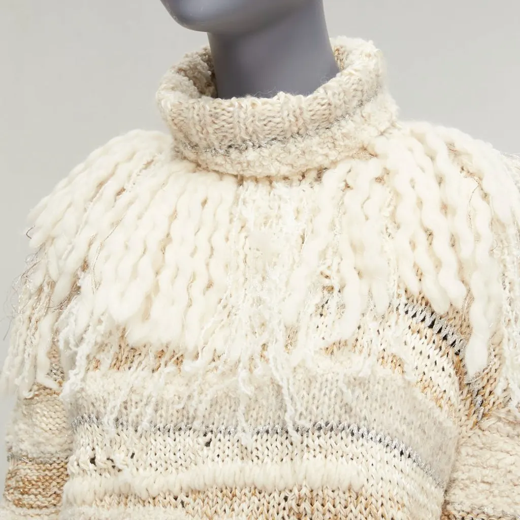 Prabal Gurung Fringe Crochet Sweater Beige Wool Never worn - Back View