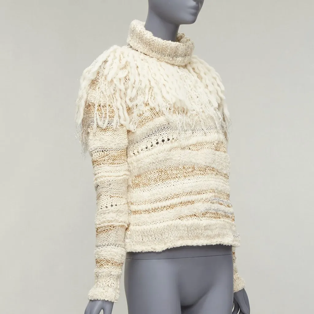 Prabal Gurung Fringe Crochet Sweater Beige Wool Never worn - Inside View