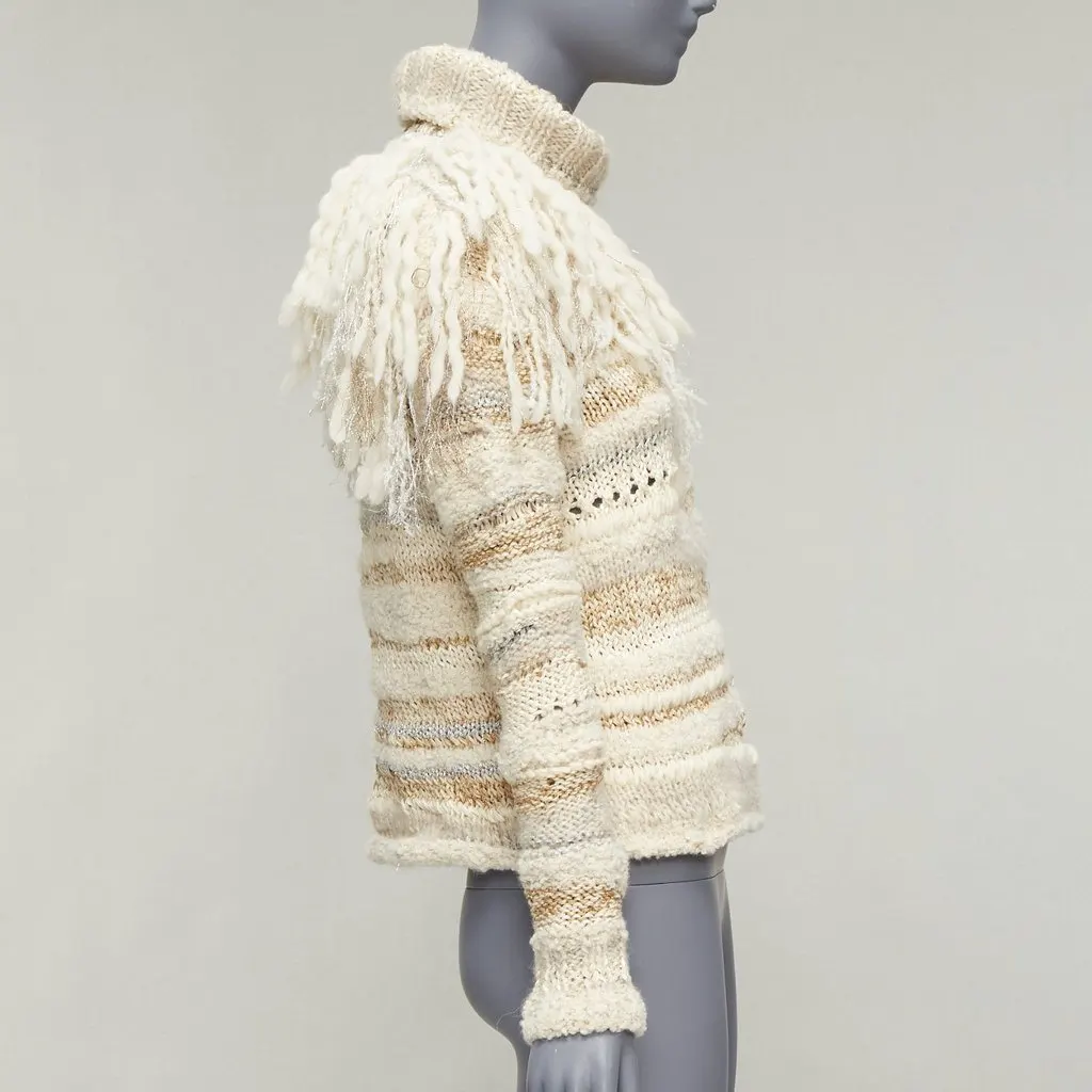 Prabal Gurung Fringe Crochet Sweater Beige Wool Never worn - Model View