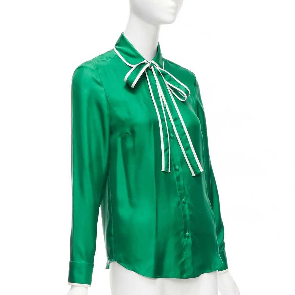 Red Valentino Bow Tie Blouse Green Silk Very good - Inside View