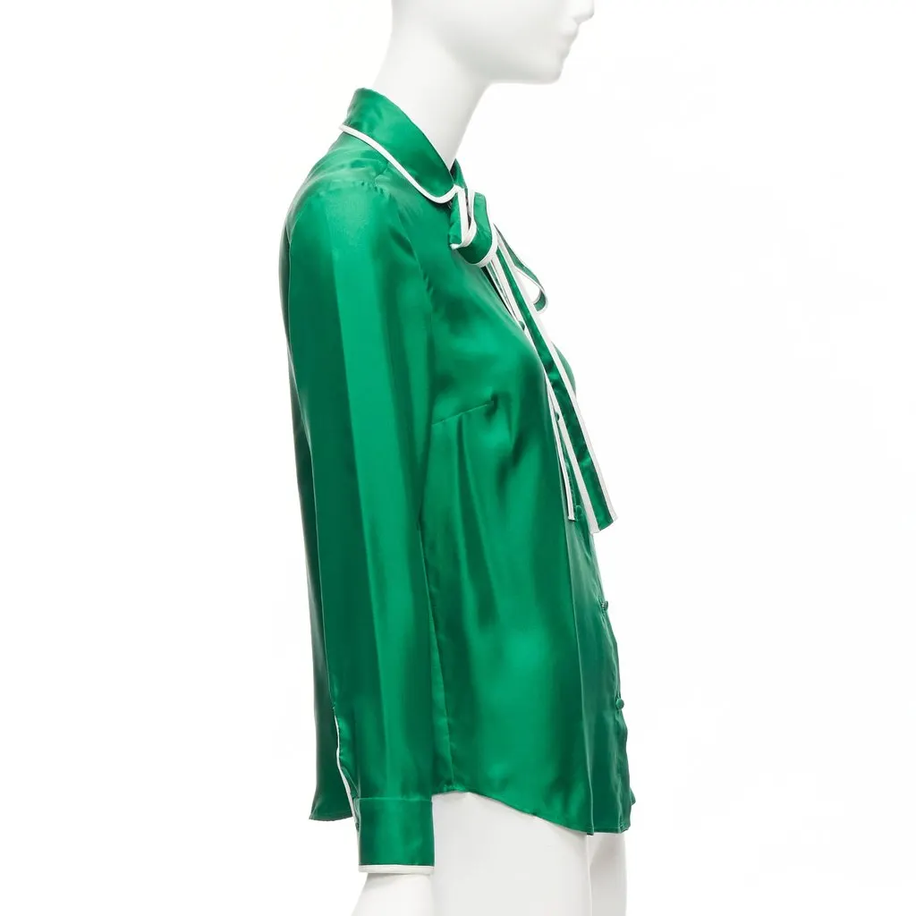 Red Valentino Bow Tie Blouse Green Silk Very good - Model View