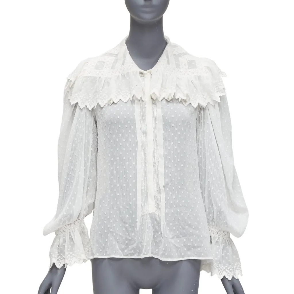 Etro Plisse Ruffle Blouse White Polyester Very good - Front View