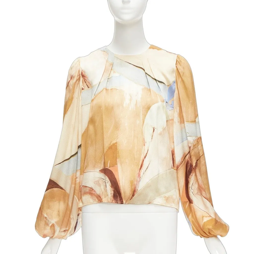 Aje Brush Print Top Blue Silk Never worn - Front View