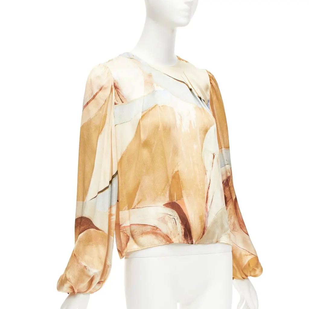 Aje Brush Print Top Blue Silk Never worn - Inside View