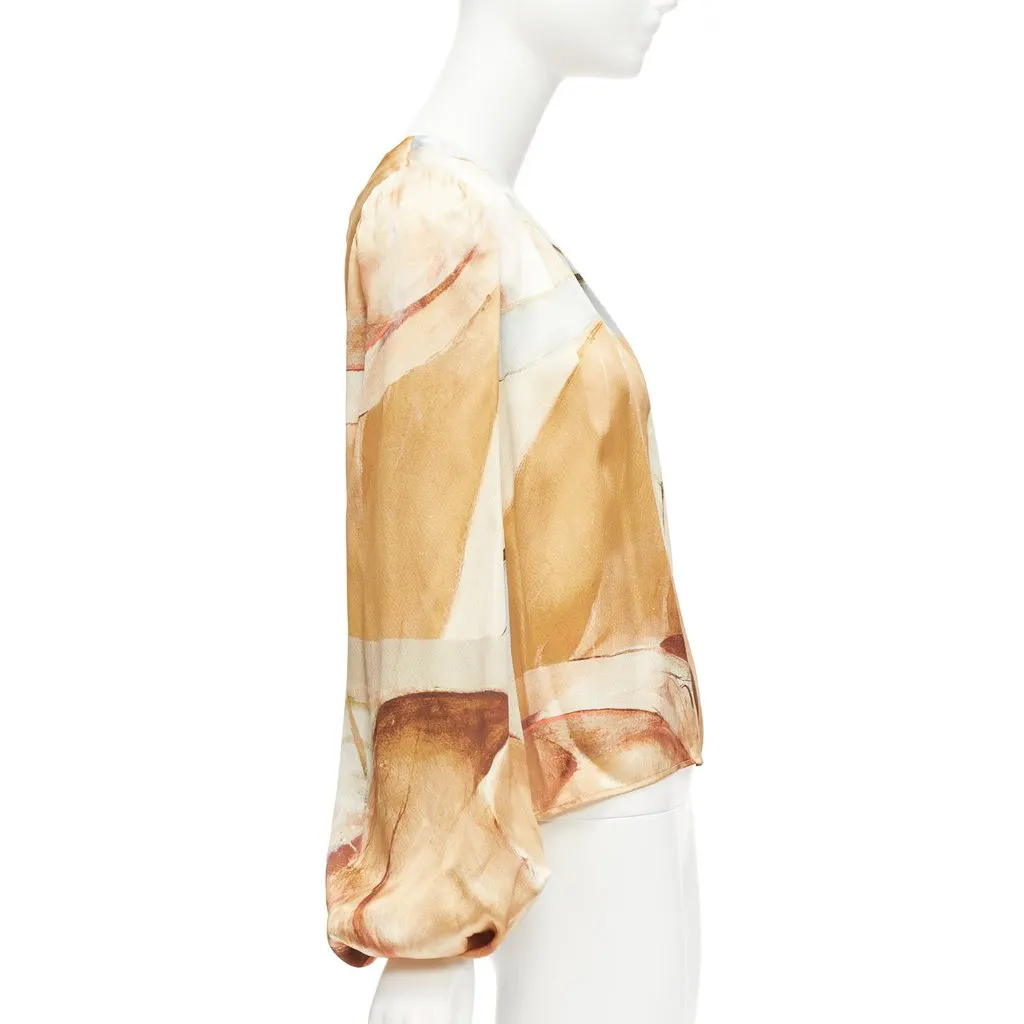 Aje Brush Print Top Blue Silk Never worn - Model View