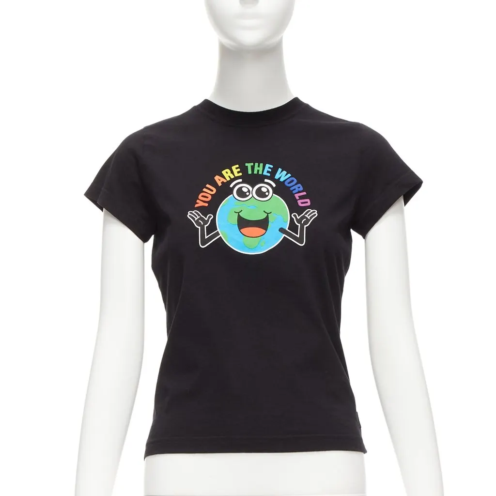 Balenciaga Rainbow Globe Shirt Black Cotton Never worn - Front View
