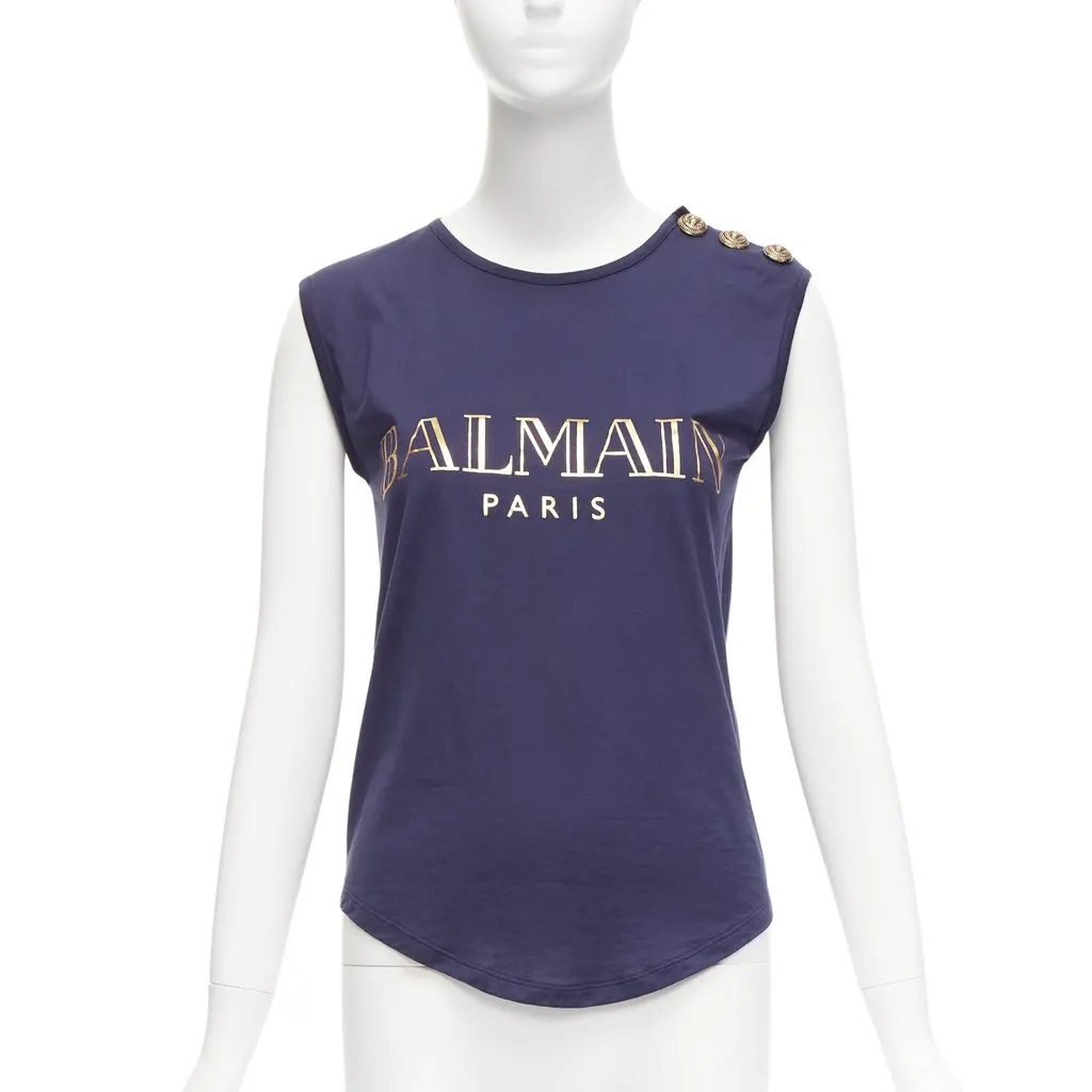 Balmain Foil Logo Tank Navy Cotton Very good - Front View
