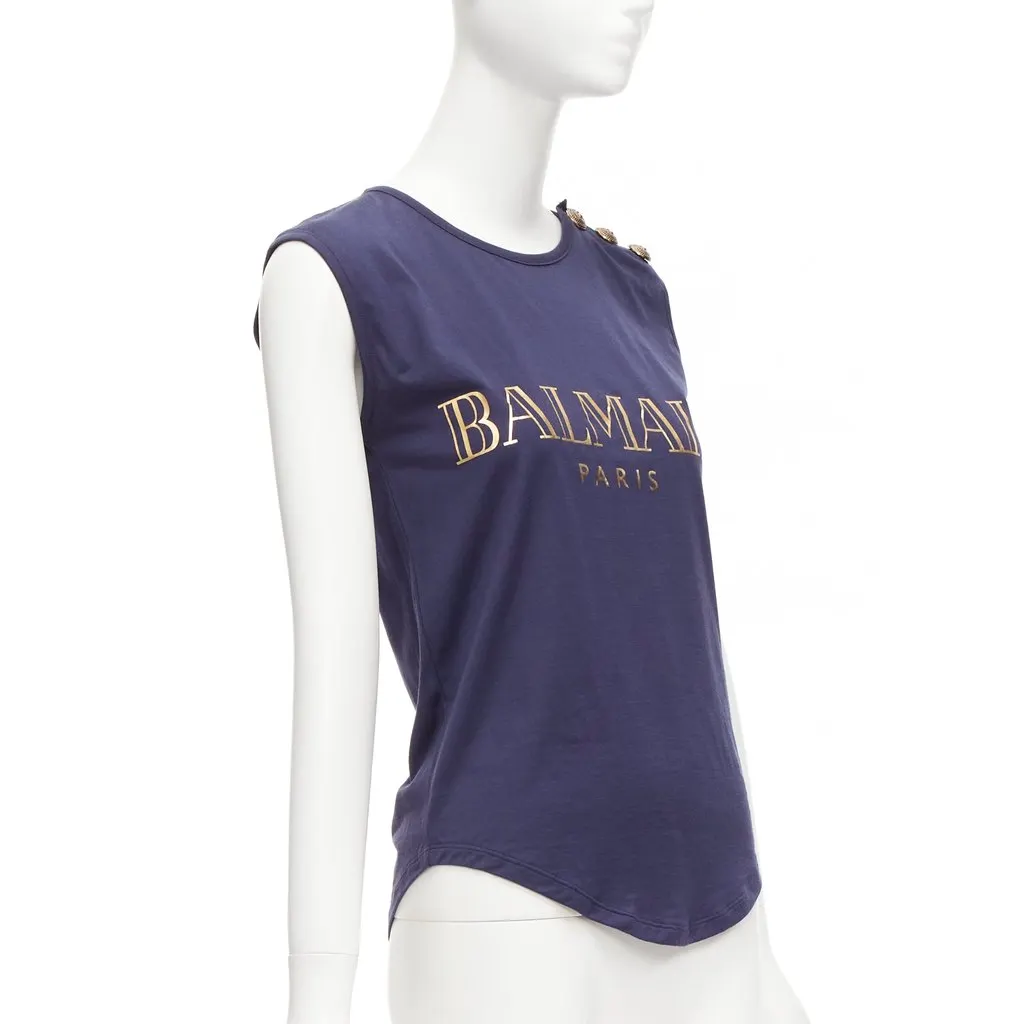 Balmain Foil Logo Tank Navy Cotton Very good - Inside View