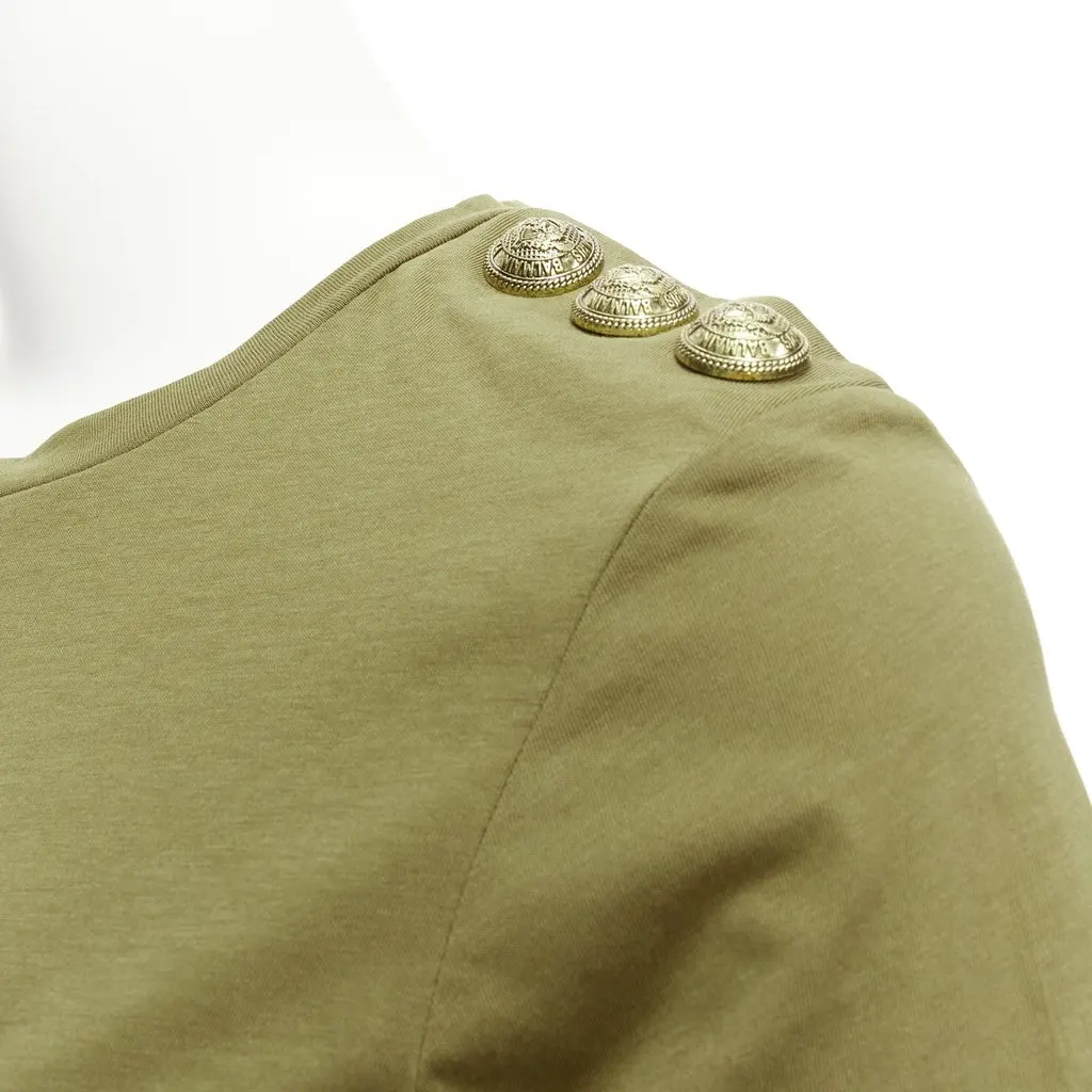 Balmain Distressed Logo Shirt Green Cotton Very good - Back View