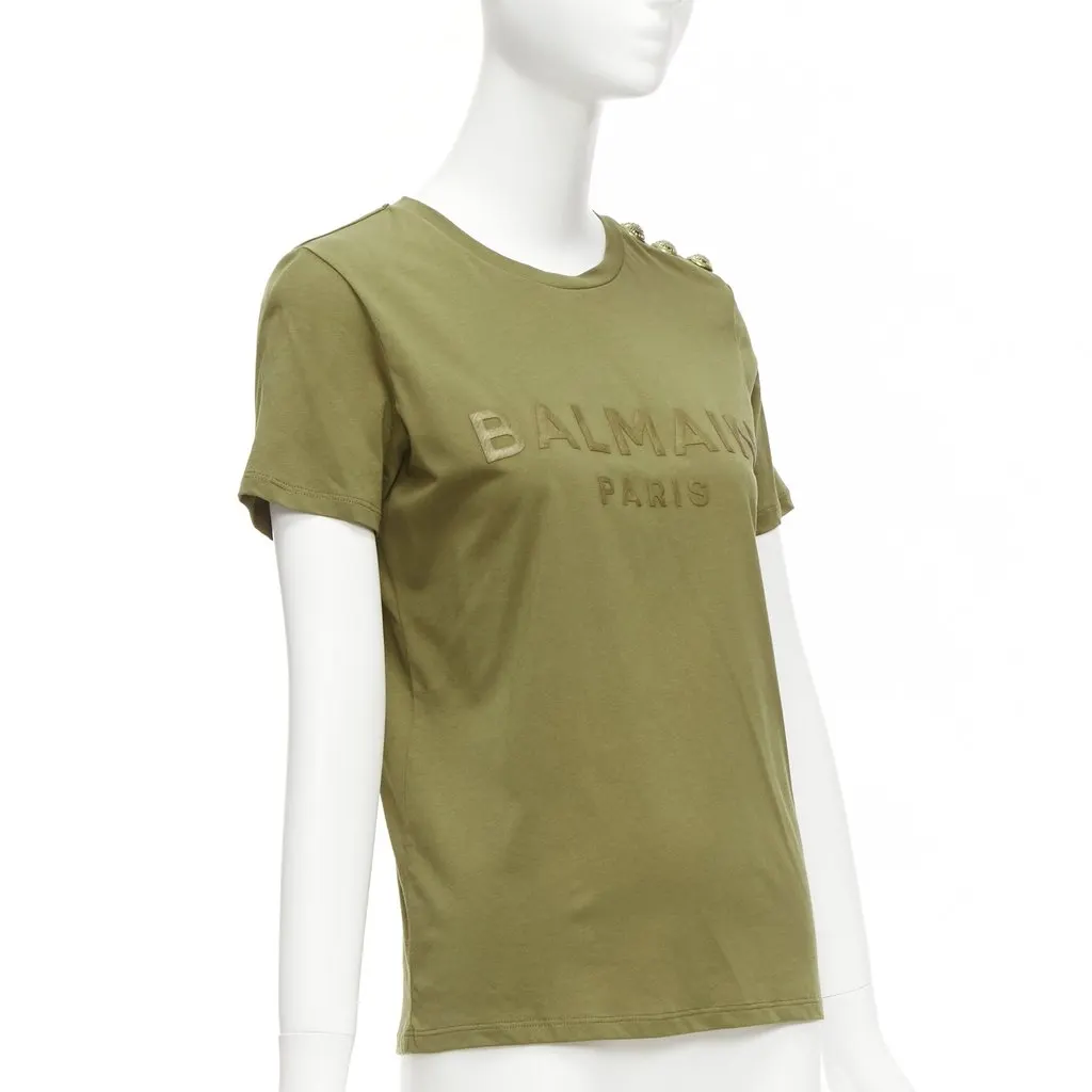 Balmain Distressed Logo Shirt Green Cotton Very good - Inside View