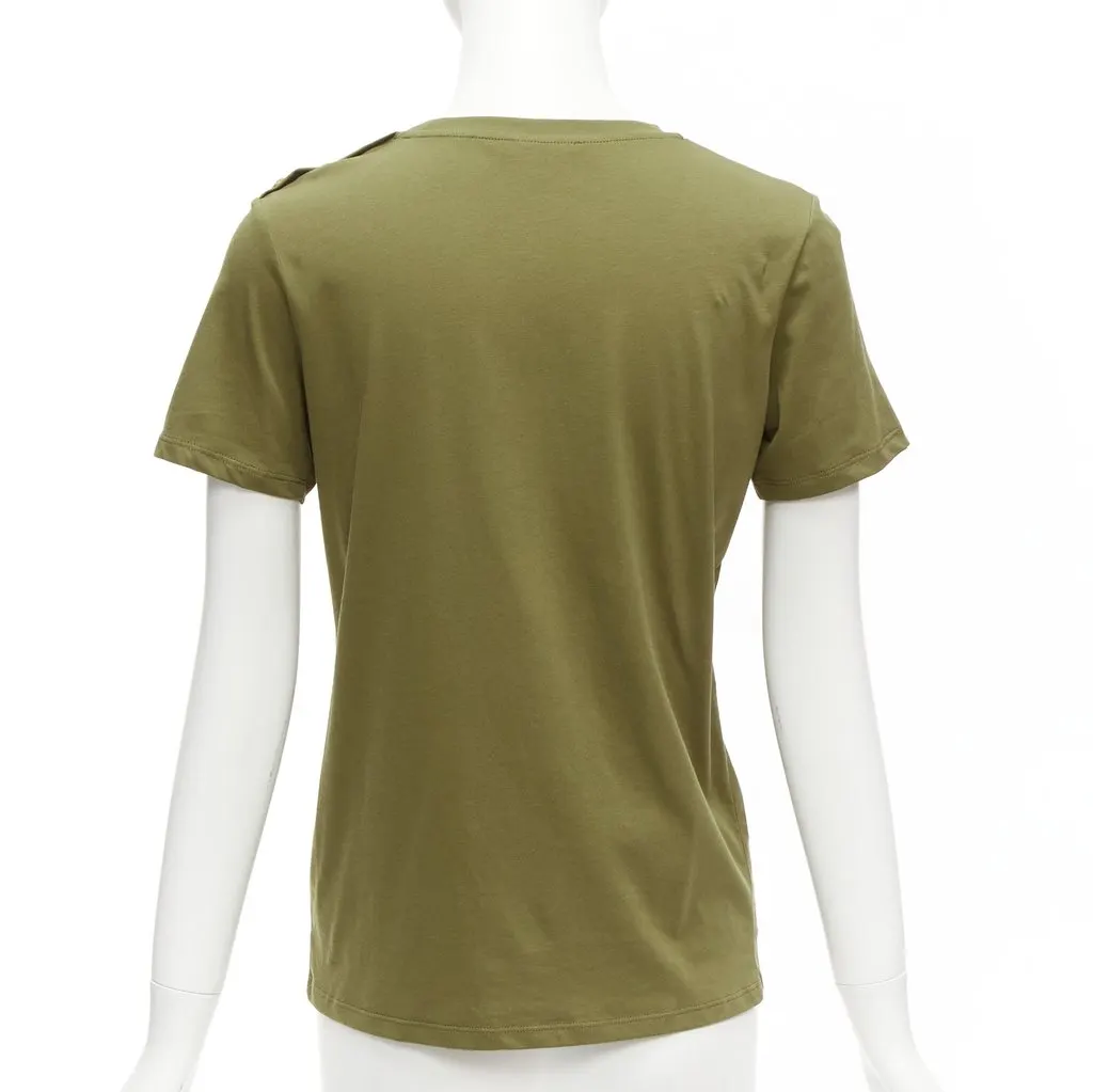 Balmain Distressed Logo Shirt Green Cotton Very good - Box View