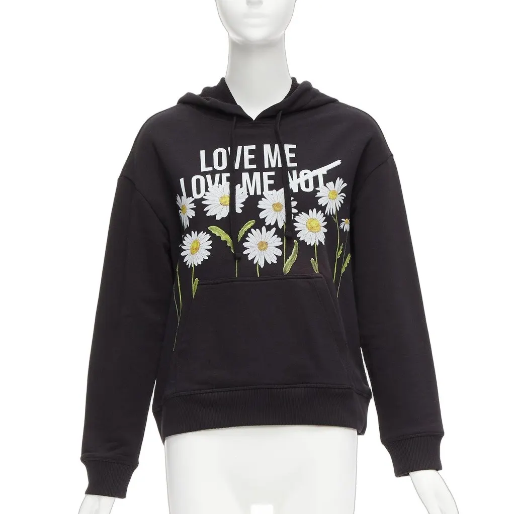 Red Valentino Daisy Print Hoodie Black Cotton Good - Front View