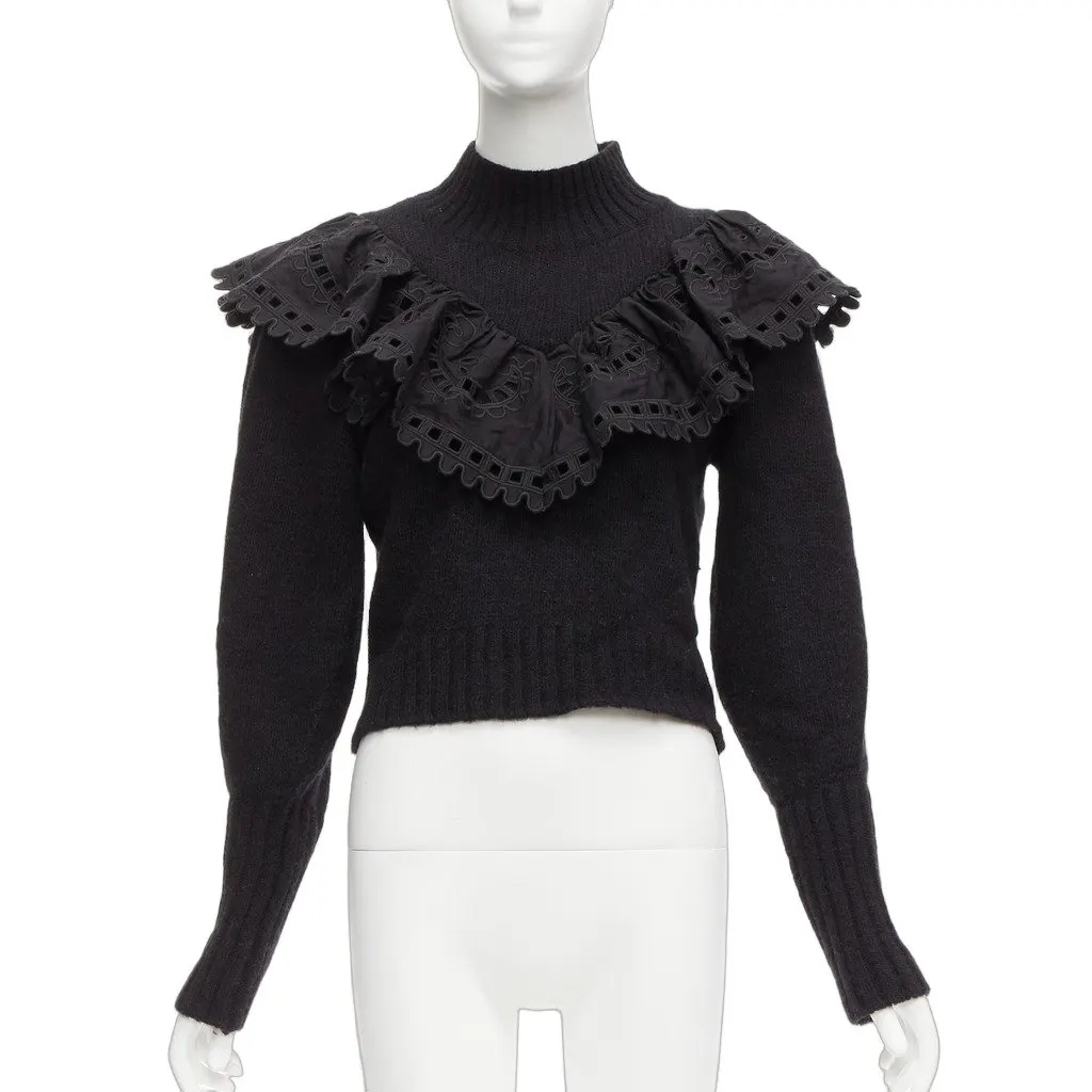 SEA New York Victorian Ruffle Sweater Black Wool Never worn - Front View
