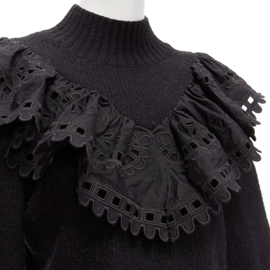 SEA New York Victorian Ruffle Sweater Black Wool Never worn - Back View