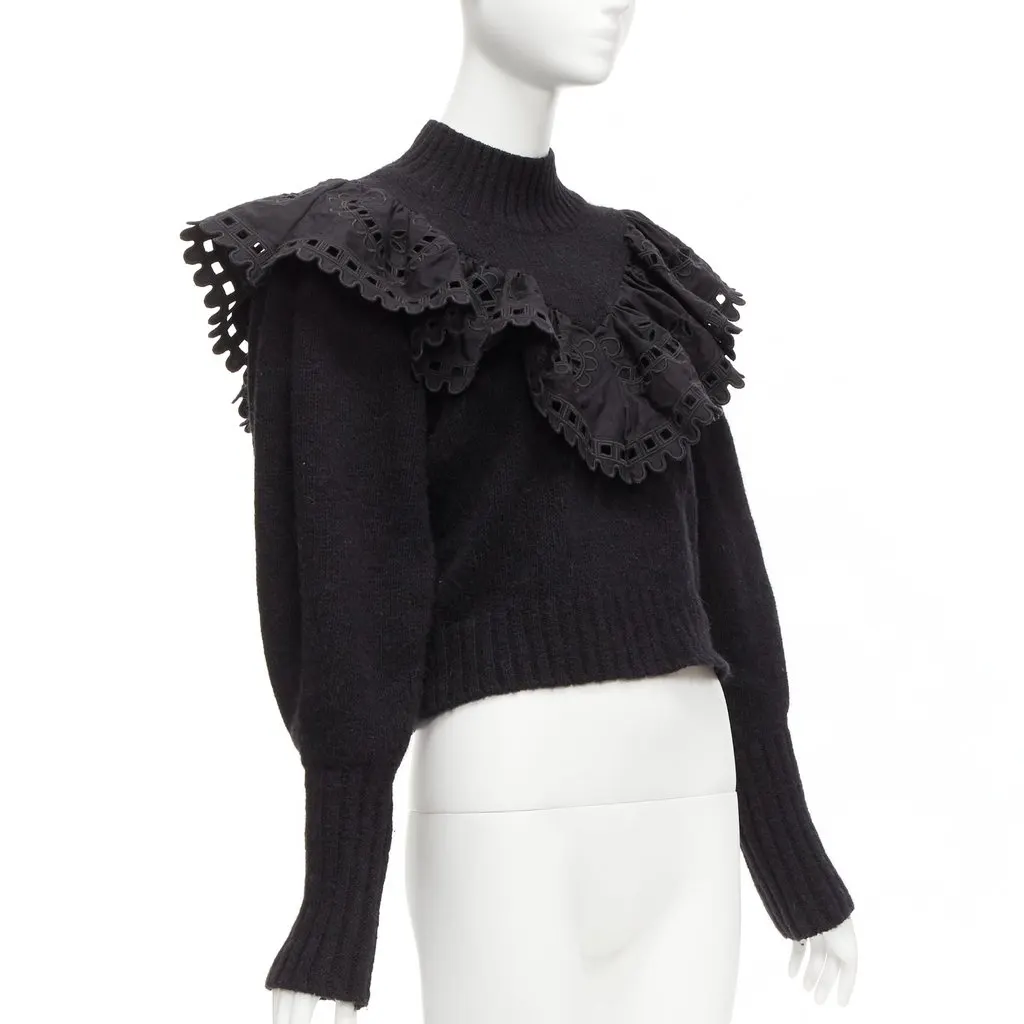 SEA New York Victorian Ruffle Sweater Black Wool Never worn - Inside View