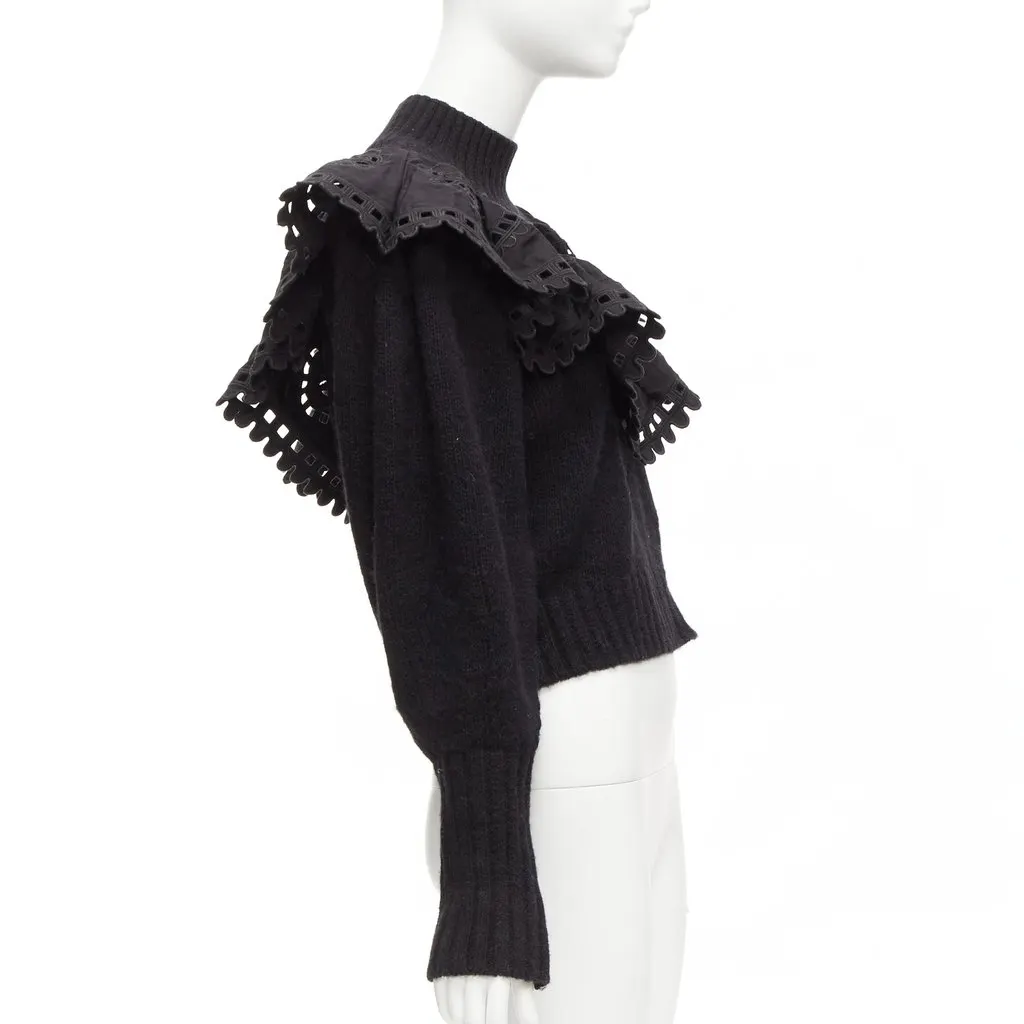SEA New York Victorian Ruffle Sweater Black Wool Never worn - Model View