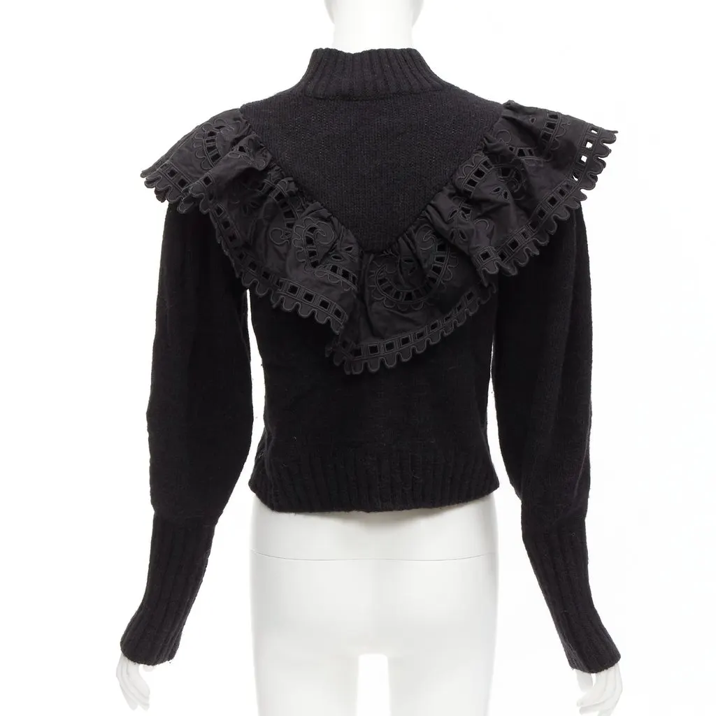 SEA New York Victorian Ruffle Sweater Black Wool Never worn - Box View
